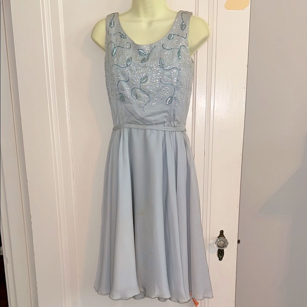 Vintage 50s Light Blue Sleeveless Party Dress with Sequined Bodice & Full‎ Skirt